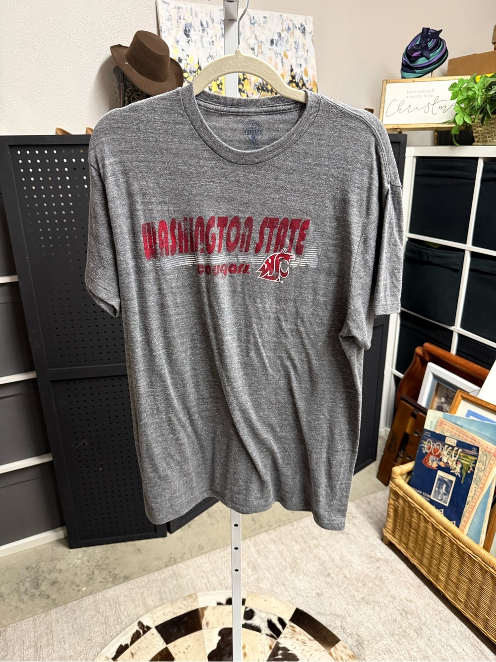 Rivalry Threads Gray Washington State Cougars Tee with Red Logo WSU Cougs
